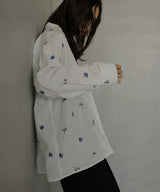 配色刺繍オープンカラーシャツ