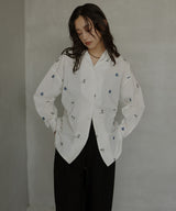 配色刺繍オープンカラーシャツ