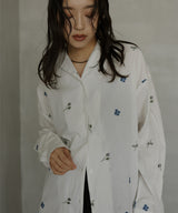 配色刺繍オープンカラーシャツ