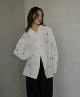 配色刺繍オープンカラーシャツ