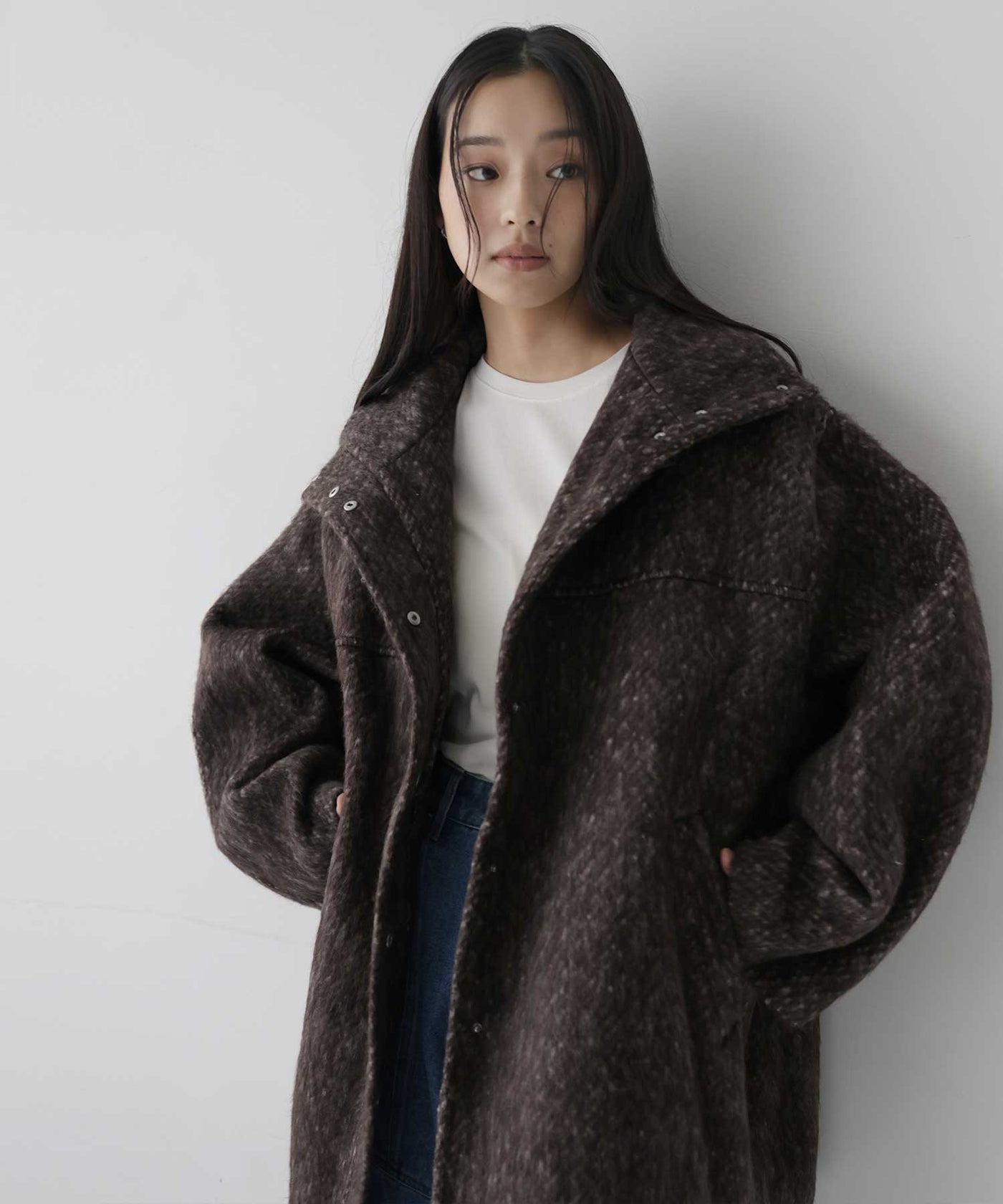 10月中旬予約商品】シャギースタンドカラーコート – hellam