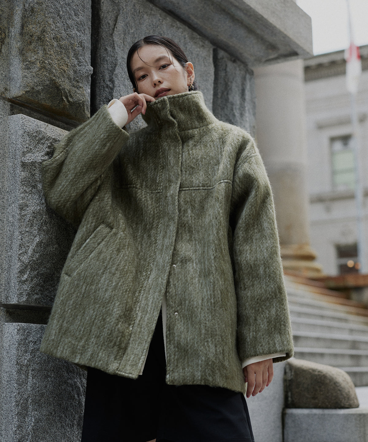 hellam 同型　シャギースタンドカラーコート　新品　ブラウン coat – hellam