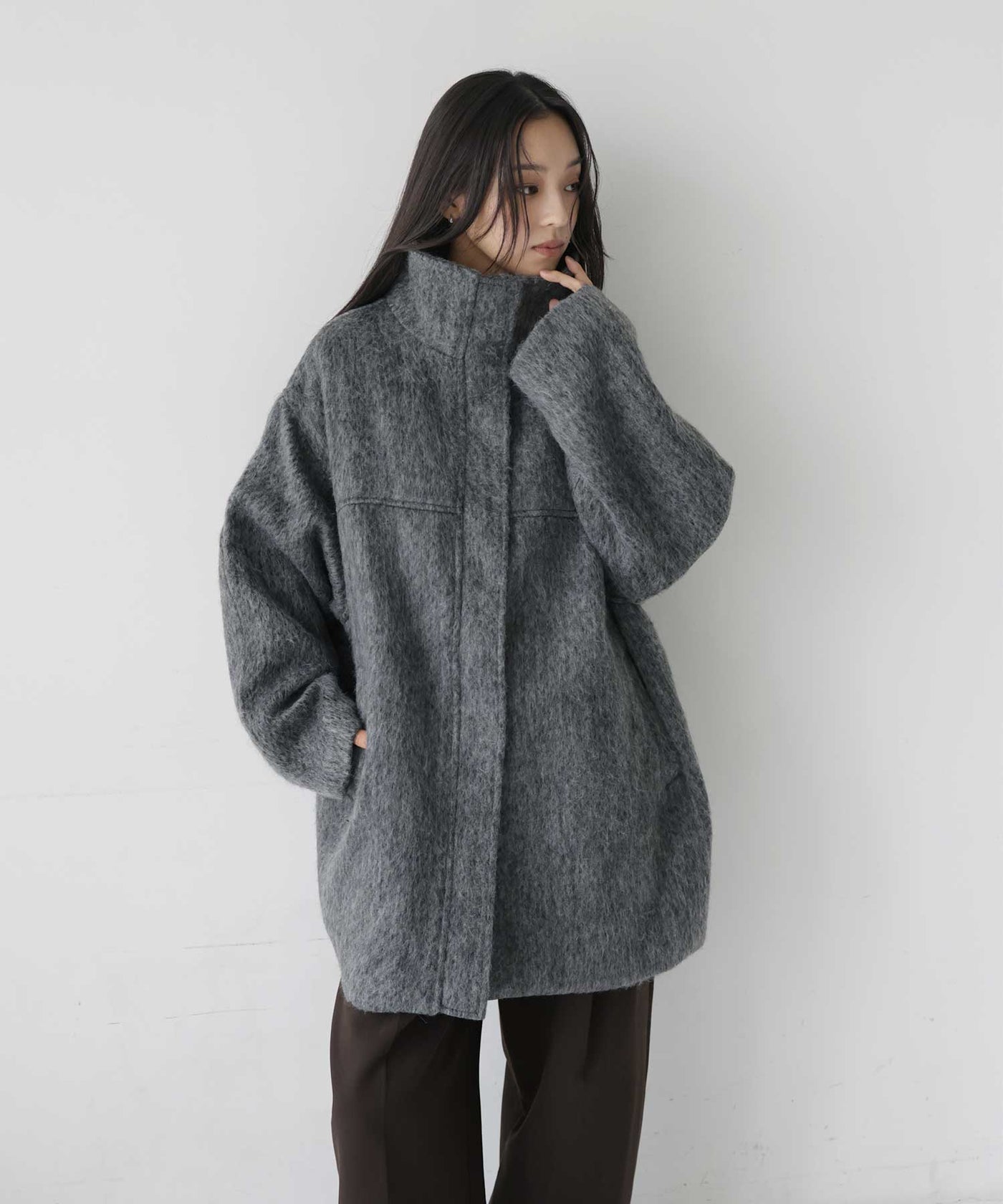 hellam シャギースタンドカラーコート 10月中旬予約商品】シャギースタンドカラーコート – hellam