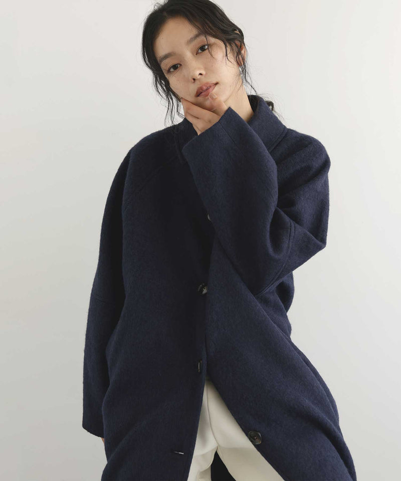 10月上旬予約商品】シャギースタンドカラーロングコート – hellam