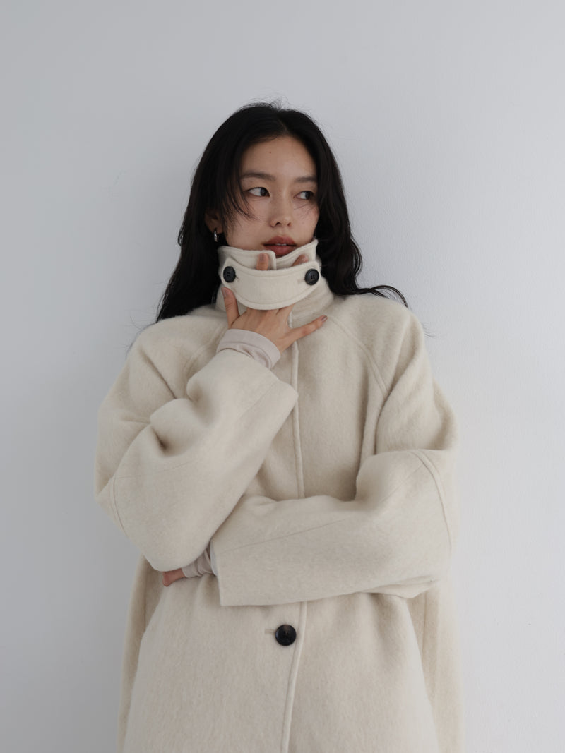 10月上旬予約商品】シャギースタンドカラーロングコート – hellam