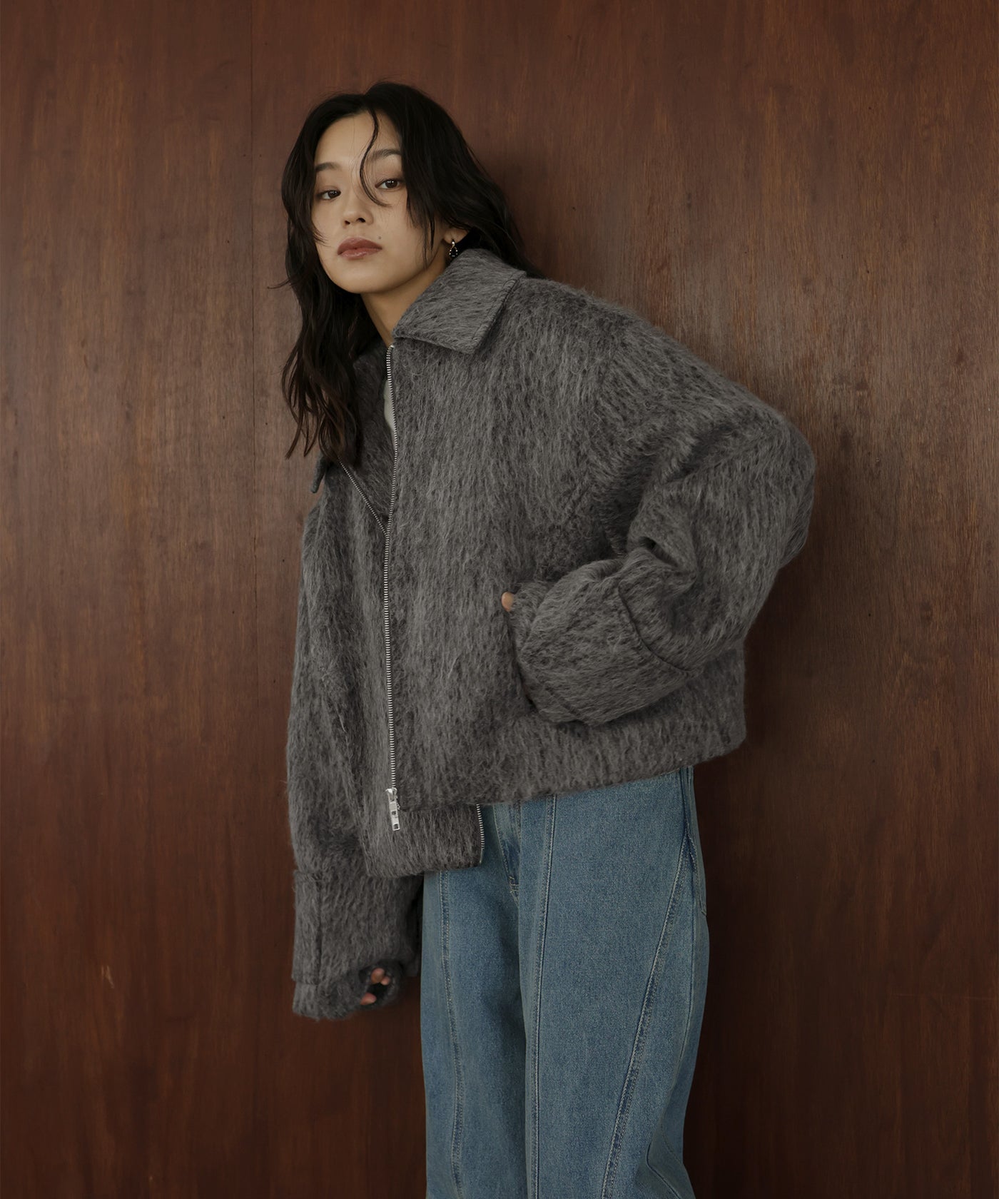 シャギーショートジップブルゾン – hellam