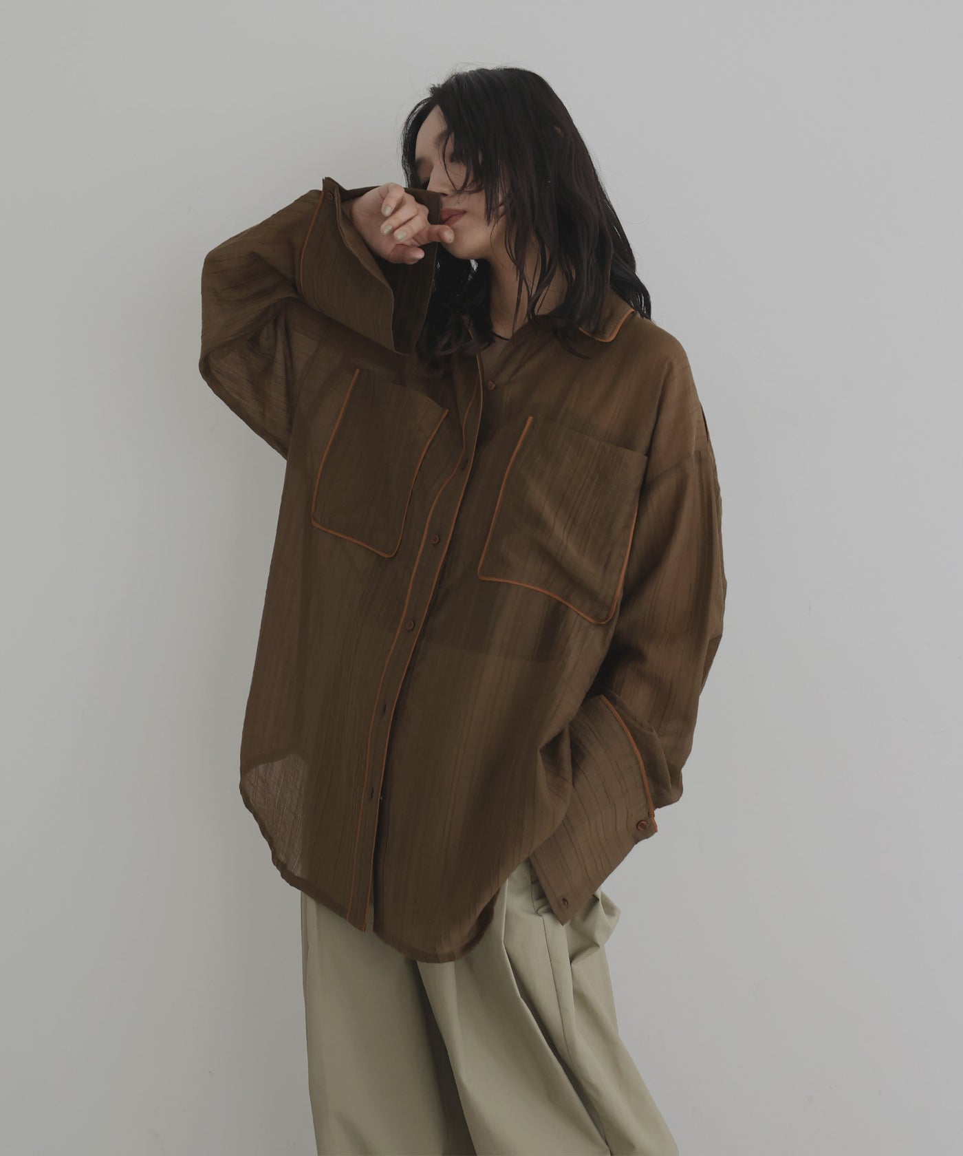 配色パイピング オーバーサイズシアーシャツ – hellam
