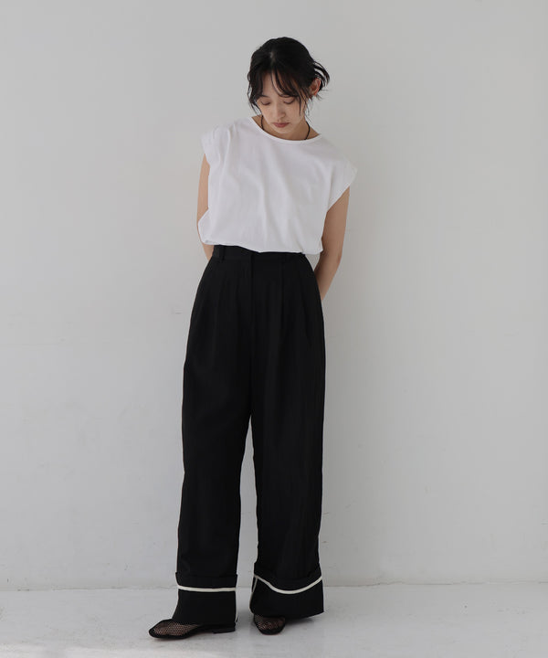 リネンライク ロールアップタックパンツ