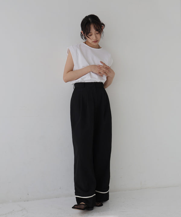 リネンライク ロールアップタックパンツ