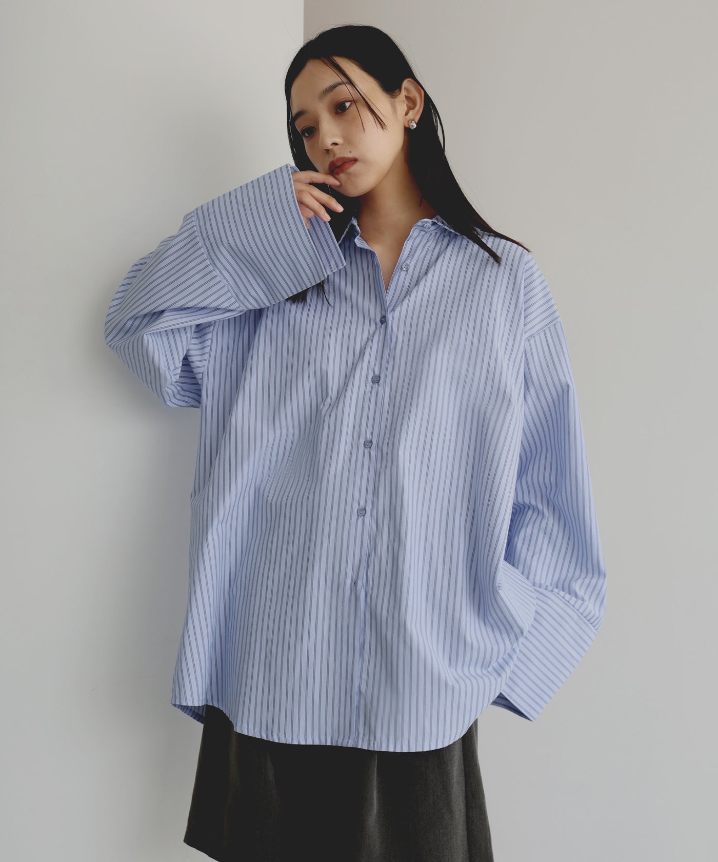 ストライプオーバーシャツ Jih Nunc シャツ ms5762- ストレッチオーバーサイズストライプ