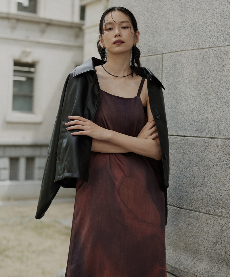 襟ボアフェイクレザー中綿ブルゾン