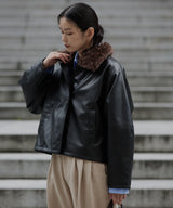 襟ボアフェイクレザー中綿ブルゾン