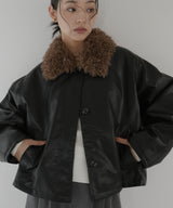 襟ボアフェイクレザー中綿ブルゾン