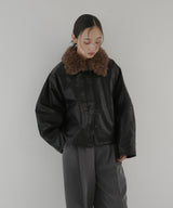 襟ボアフェイクレザー中綿ブルゾン