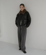 襟ボアフェイクレザー中綿ブルゾン