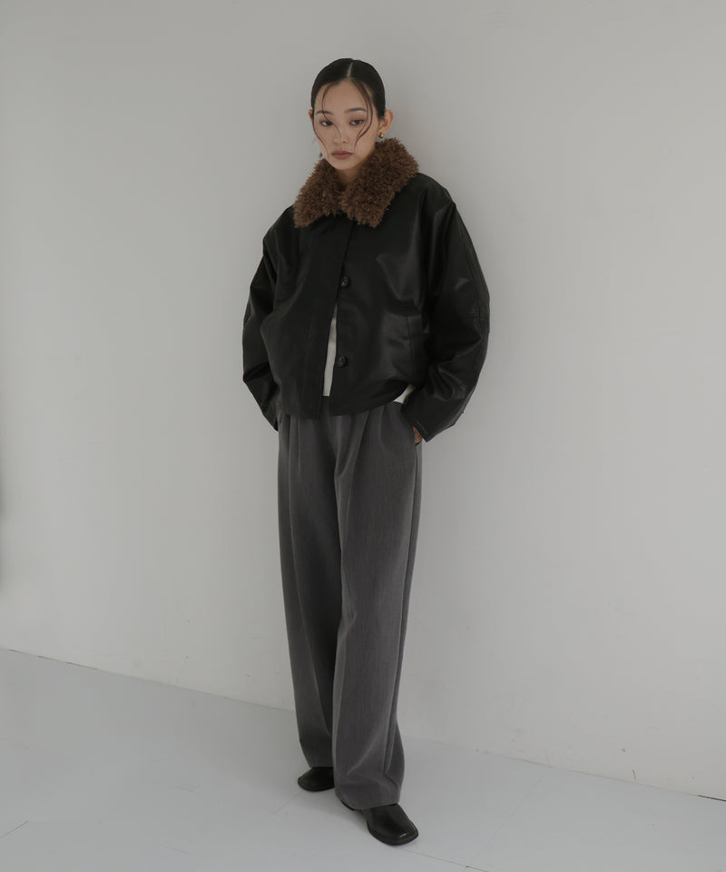 襟ボアフェイクレザー中綿ブルゾン