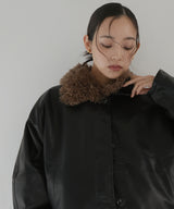 襟ボアフェイクレザー中綿ブルゾン