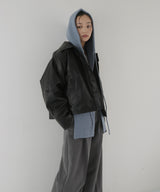 襟ボアフェイクレザー中綿ブルゾン