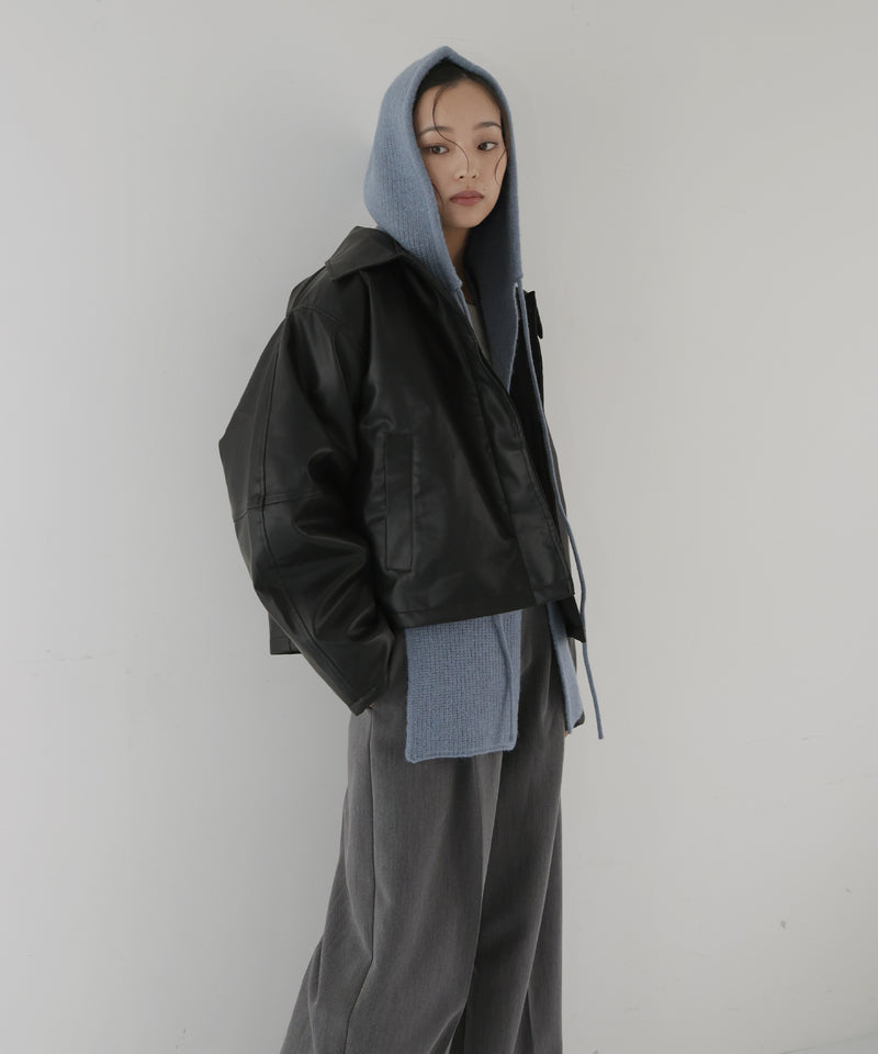 襟ボアフェイクレザー中綿ブルゾン