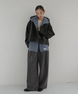 襟ボアフェイクレザー中綿ブルゾン