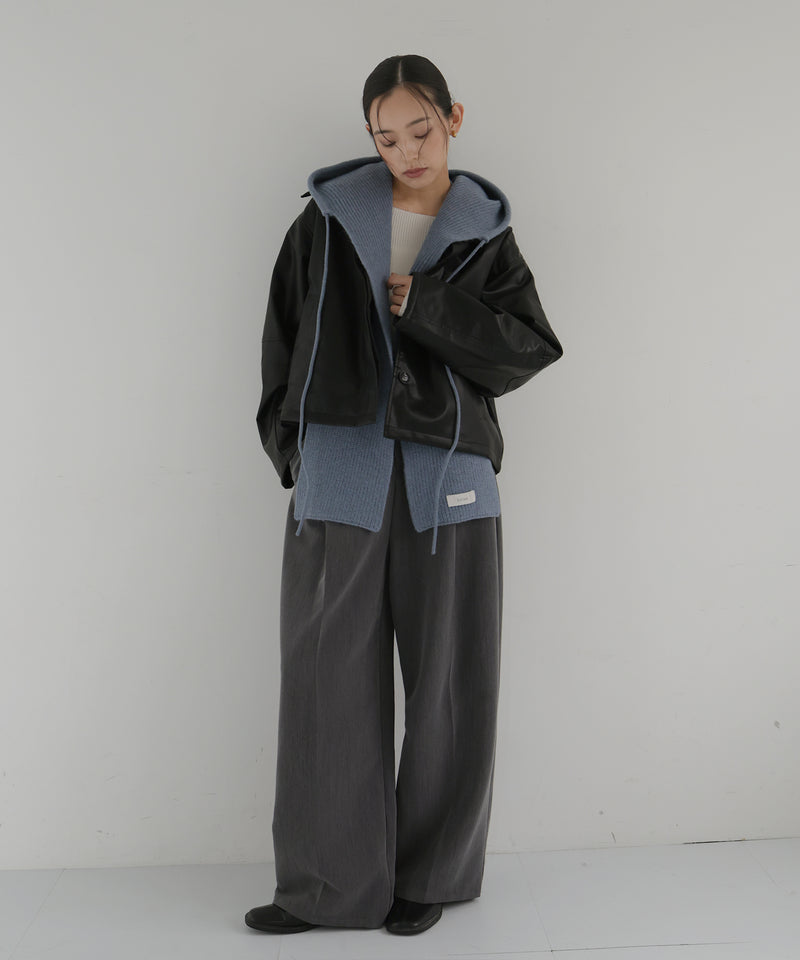 襟ボアフェイクレザー中綿ブルゾン