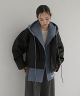 襟ボアフェイクレザー中綿ブルゾン