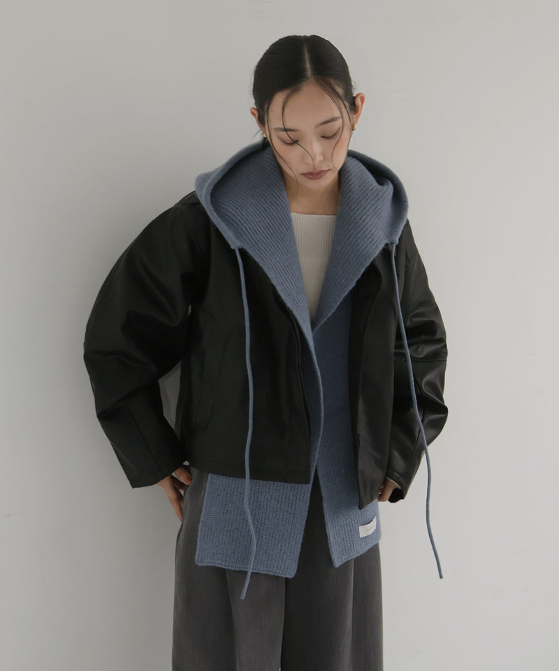 襟ボアフェイクレザー中綿ブルゾン