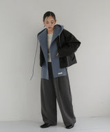 襟ボアフェイクレザー中綿ブルゾン