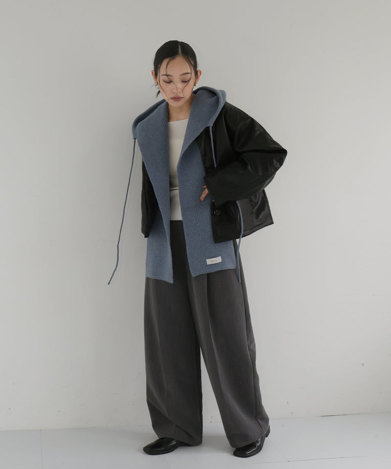 襟ボアフェイクレザー中綿ブルゾン