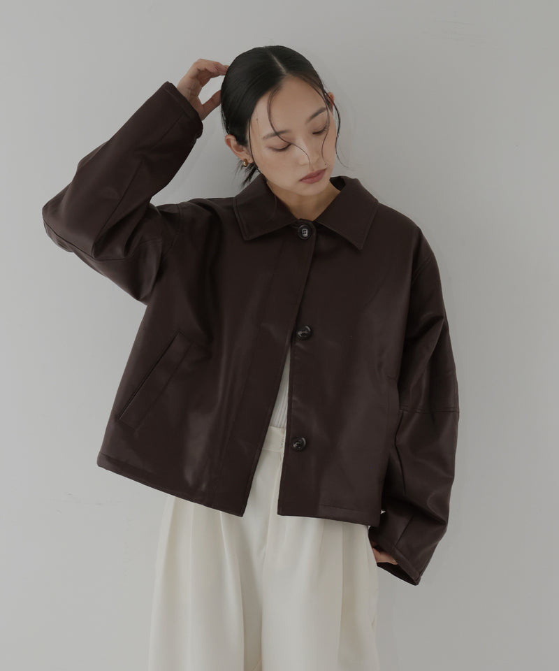 襟ボアフェイクレザー中綿ブルゾン