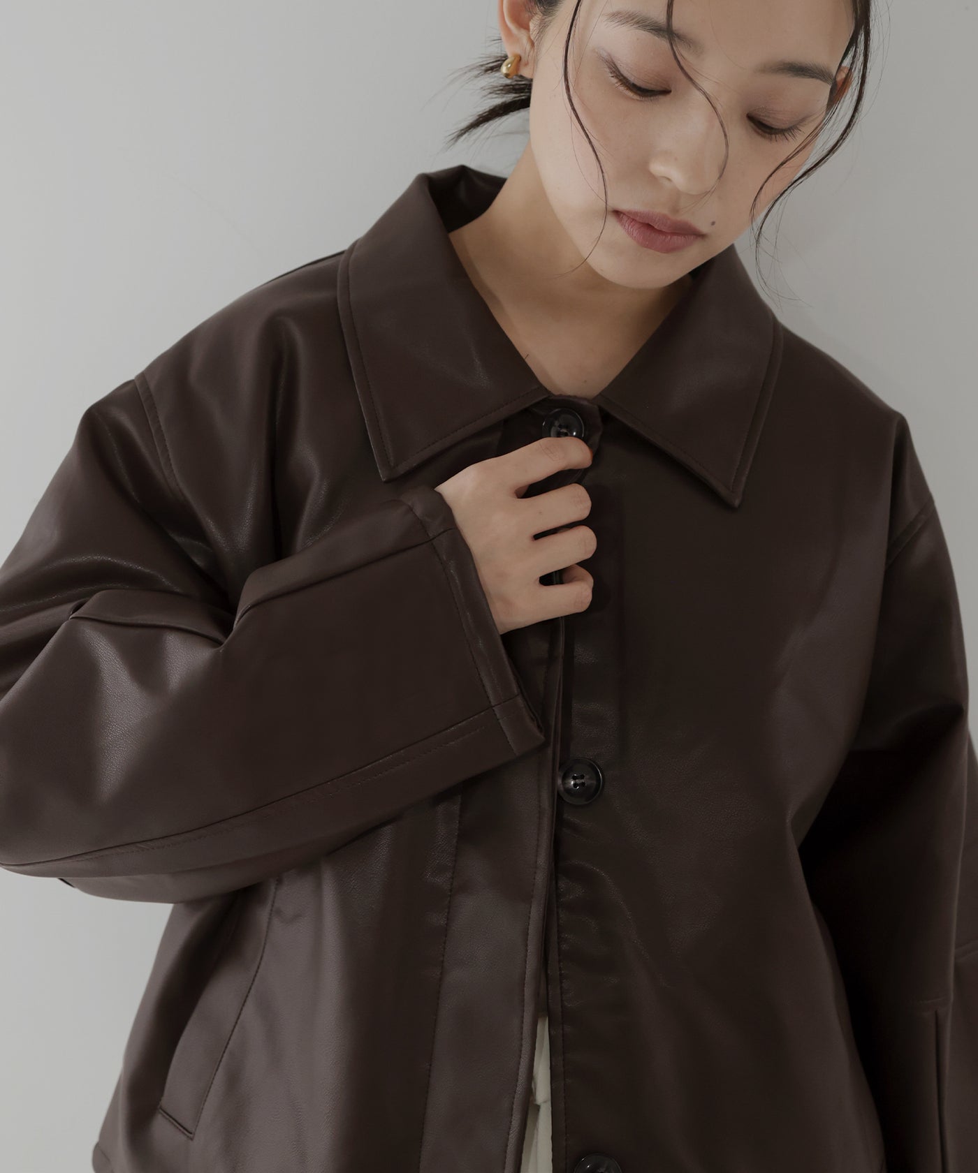 襟ボアフェイクレザー中綿ブルゾン – hellam