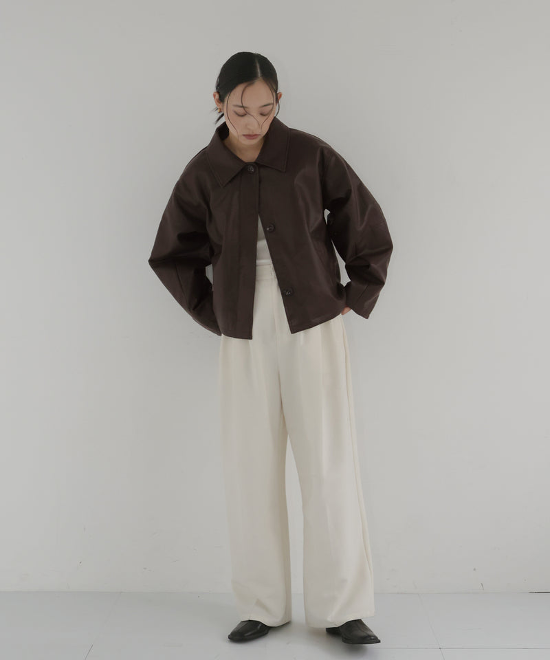 襟ボアフェイクレザー中綿ブルゾン