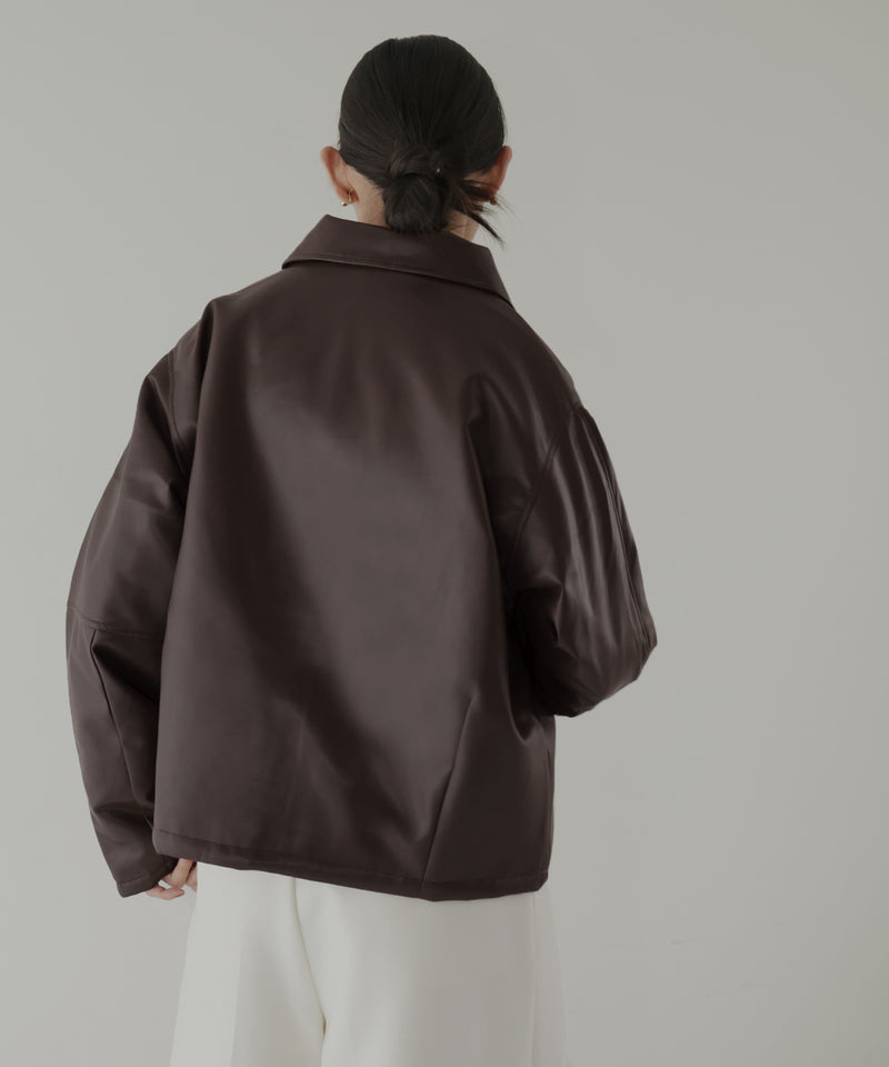 襟ボアフェイクレザー中綿ブルゾン