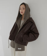 襟ボアフェイクレザー中綿ブルゾン