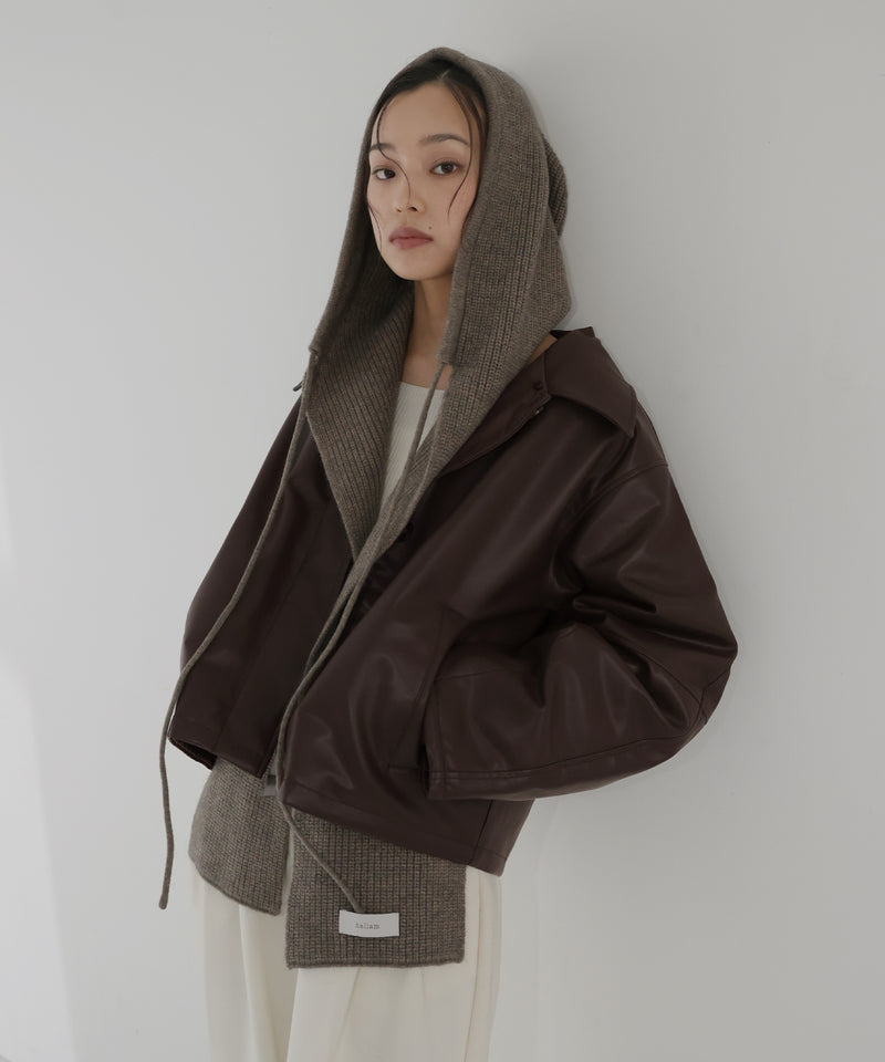 襟ボアフェイクレザー中綿ブルゾン