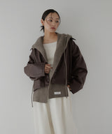 襟ボアフェイクレザー中綿ブルゾン