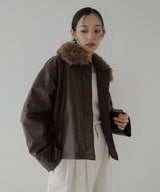 襟ボアフェイクレザー中綿ブルゾン