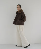 襟ボアフェイクレザー中綿ブルゾン