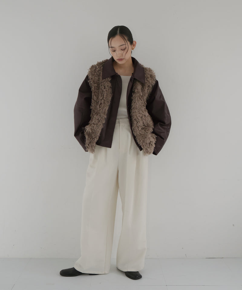 襟ボアフェイクレザー中綿ブルゾン