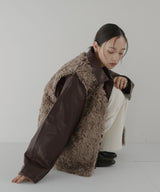 襟ボアフェイクレザー中綿ブルゾン