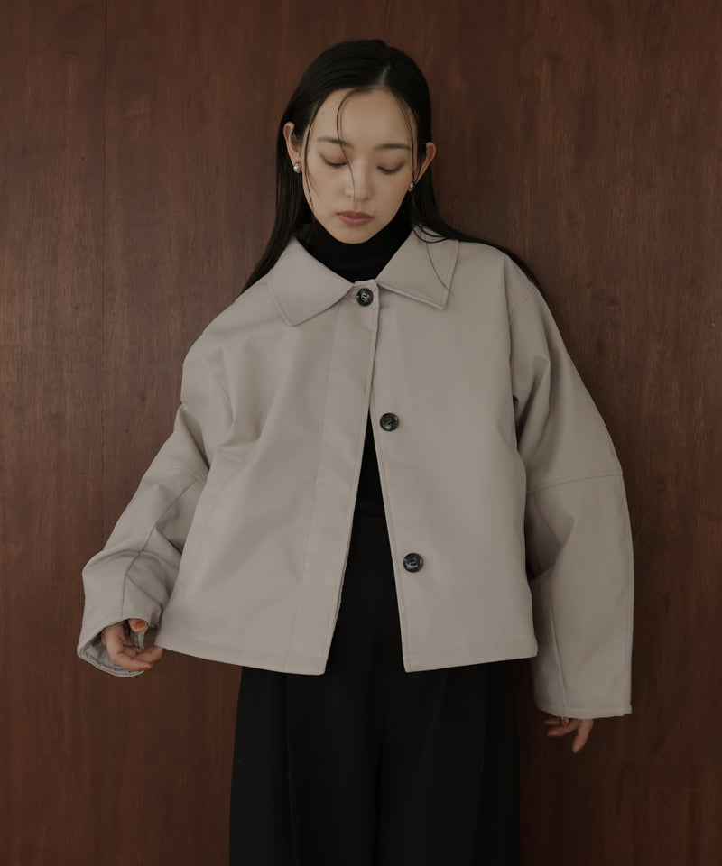 襟ボアフェイクレザー中綿ブルゾン