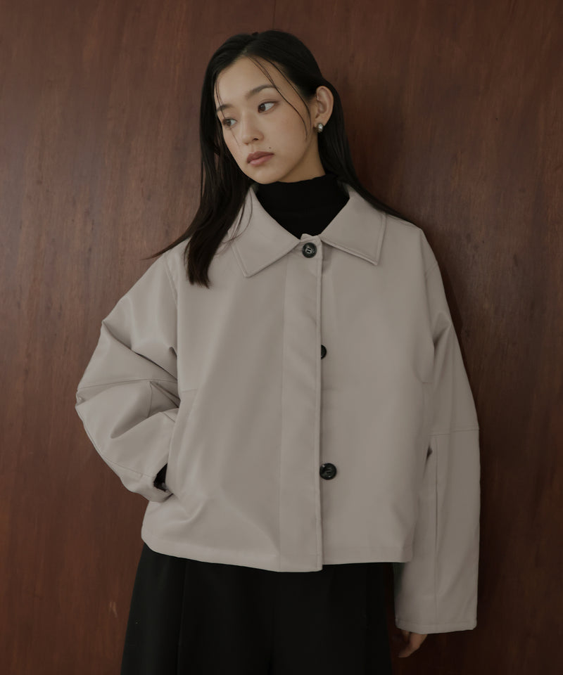 襟ボアフェイクレザー中綿ブルゾン