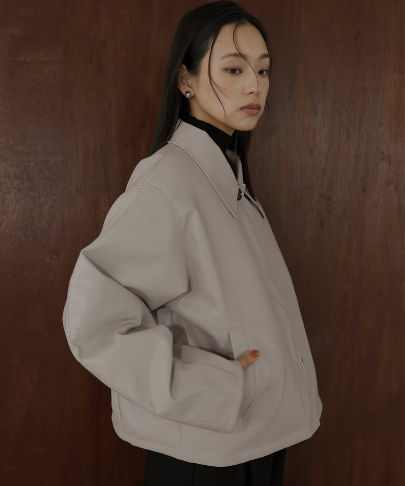 襟ボアフェイクレザー中綿ブルゾン