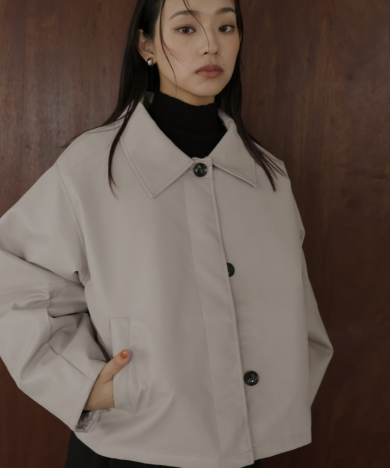 襟ボアフェイクレザー中綿ブルゾン