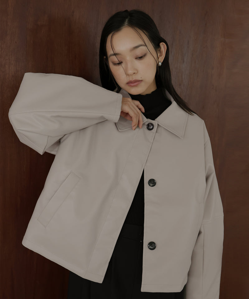 襟ボアフェイクレザー中綿ブルゾン