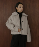 襟ボアフェイクレザー中綿ブルゾン