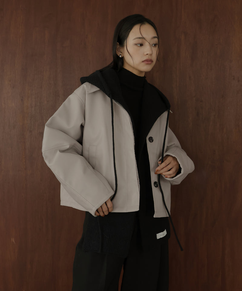 襟ボアフェイクレザー中綿ブルゾン