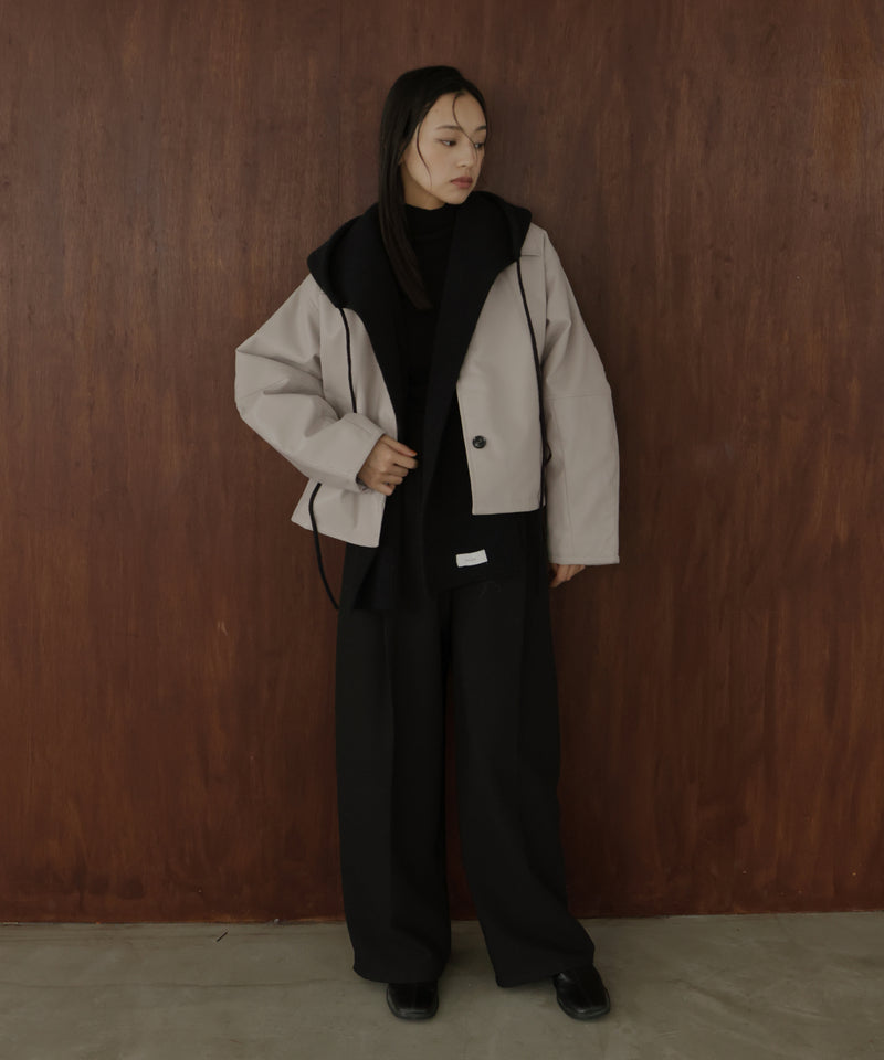 襟ボアフェイクレザー中綿ブルゾン