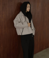 襟ボアフェイクレザー中綿ブルゾン