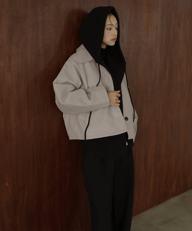 襟ボアフェイクレザー中綿ブルゾン